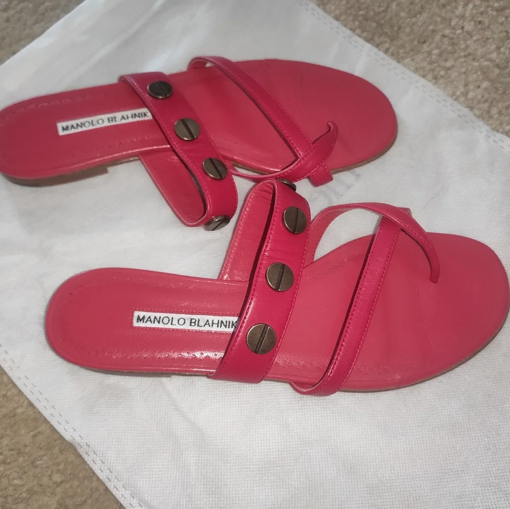 Manolo Blahnik Red Leather Studded SUSA Slides *Runs SUPER Small*